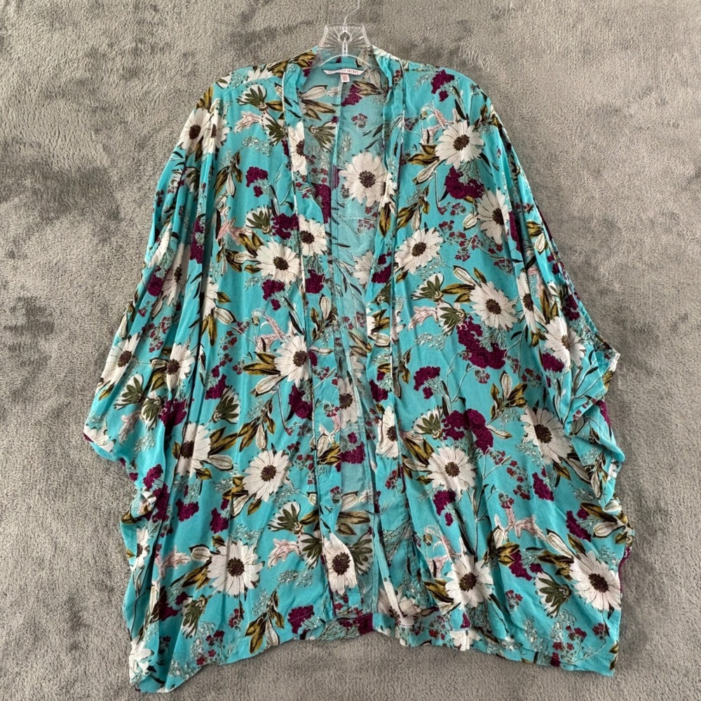 Victoria's Secret Floral Kimono Cover Up‎ Open Robe Womens M/L Blue White Purple